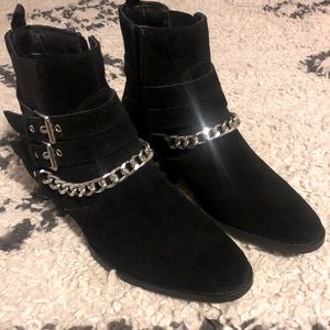 INC black boots with buckles and chain